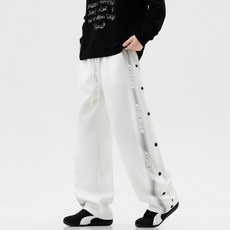 男款寬鬆學生直筒籃球褲 全開排扣印花高街運動休閒褲 冬季男團體服