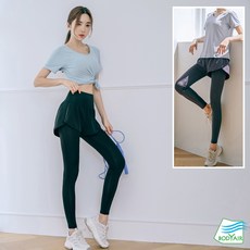 【BODYAIR】親膚S拼線上衣假兩件柔韌九分褲套組(瑜珈.慢跑.透氣.舞蹈.運動服.運動褲)