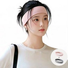 FANSYLI 1+1 러닝헤어밴드 남녀공용 기능성 고탄력 땀흘림방지 미끄럼방지 논슬립 4cm 운동헤어밴드 요가 헬스 조깅 테니스 데일리 스포츠헤어밴드 2p 2604JLL509, 1세트, 핑크+그레이[2P]