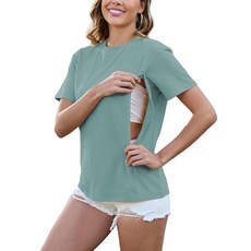 Ecavus 모유 수유용 여성용 반소매 수유 셔츠 숨겨진 지퍼 임산부 상의 더스티 블루 S 145478