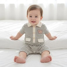 몽실이 스트라이프 카라 반팔우주복