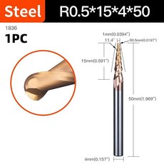 볼 노즈 엔드 밀 나선형 테이퍼 조각 비트 초경 밀링 커터 우드 라우터, 1개, 1. 1836