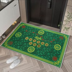 六色開運化煞六帝錢地墊-風水招財出入平安納福開運防滑地墊, 綠, 1個