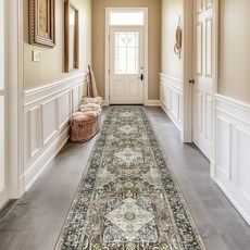 RELAY 8x10 영역 러그 빈티지 기계 세탁 가능한 로우 파일 카펫 거실 침실 다이닝 룸 주방 현관 복도 사무실 실내 브릭/핑크, Dark Green/Brown/Blue/Multi, 2' x 3' (Rectangular)