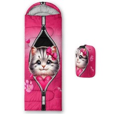 AILONEN 귀여운 곰 침낭 남아 어린이 청소년용 따뜻하고 시원한 날씨 경량 방수 배낭여, Cat1, 31"W x 90"L