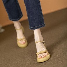 디자인 데일리 여름 발볼넓은 푹신한 심플 코디 토오픈 여자 통굽 샌들 큐빅 키높이