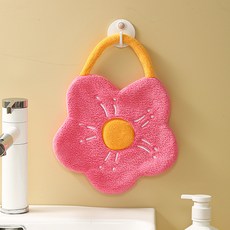 兒童擦手巾 珊瑚絨刺繡花朵造型毛巾 可愛擦手巾 花朵擦手巾 兒童吸水手帕 家用, 玫紅,27*20cm, 1個