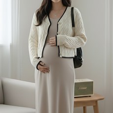 [당일출고] 수엠W 임산부 크롭 배색 꽈배기 니트 가디건 외출복 P06 블랑배색꽈y
