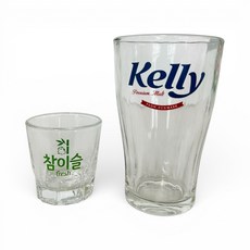 참이슬+켈리 소맥 소주잔 맥주잔 유리 술잔세트 4개입 홈파티 영업용, 1세트