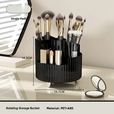 특대형 회전식 무타공 플라스틱 수납함 화장품 정리함 데스크탑 디바이더 풀카트 커버 크림 스타일, 07 회전식 펜홀더(미스테리어스 블랙)