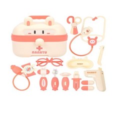 토끼 가방 보관함 작동 병원놀이 세트, 핑크, 4세트
