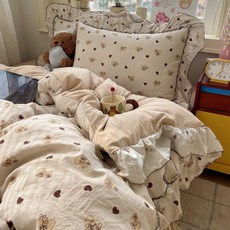 水洗棉春夏2026牀單被罩學生宿舍新款花邊四件套棉密春日被套夏季, 【牀單款】0.9三件套-被套150x200