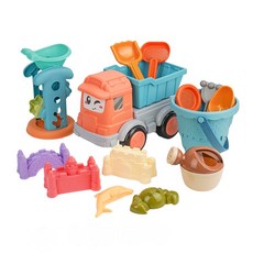 14件式城堡玩沙工具組，附運沙卡車、沙漏斗，水桶可做城堡造型，堆沙/挖沙工具, 1個, 如照片所拍, 580g