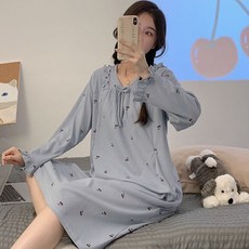 봄 가을 임산부 긴팔 잠옷 원피스 임부 긴팔 꽃 무늬 프릴 롱 원피스 홈웨어 캐주얼룩 JS