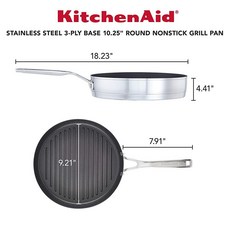 KitchenAid 3겹 베이스 브러시드 스테인리스 스틸 논스틱 원형 그릴 팬/그리들 26.4cm, KitchenAid 3겹 베이스 브러시드 스테인리스 스