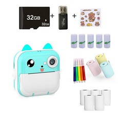 조아와 미니 사진기 고화질 흑백 인화 즉석카메라 프린트카메라, 1개, 8.+ 32G + 카드 리더기 + 캐릭터 스티커 + 표, 기본 색상