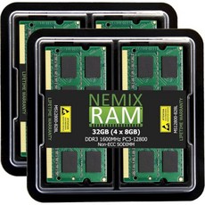 NEMIX 메모리 RAM 16GB(2X8GB) DDR3 1333MHZ PC3-10600 2Rx8 1.35V 204핀 비 ECC SODIMM 노트북 AIO 114942, 32GB (4X8GB) DDR3 1333MHZ SODI