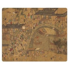 傳統畫作風格布墊, 北宋全景清明上河圖明清摹本[絹布]古畫複製品人物長卷複製畫畫心未裱框尺寸：28X