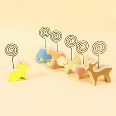 SANS 동물 원목 우드 메모 홀더, 강아지+고양이+사슴+코끼리+토끼+흔들목마, 1세트