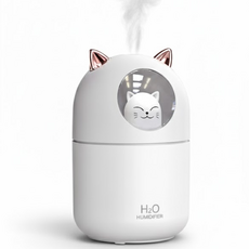 휴이즈 고양이 미니 가습기 필터5개포함, 화이트, 300ml