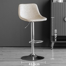 現代簡約升降旋轉靠背高腳吧台椅, 1個, 亞麻白415mm盤【電鍍色腳】60-80