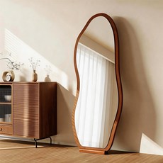홈컴 스탠드 전신거울 비정형 대형 웨이브 인테리어 현관 거울 1600mm, 브라운