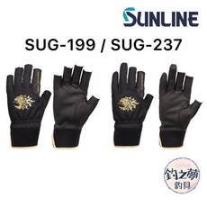 釣之夢 SUNLINE 23年新品 SUG-199 SUG-237 3本切 5本切 釣魚手套, SUG-237(3本)-黑金,LL, 1個