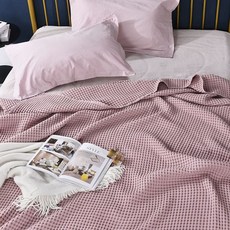 무릎 담요 소파 순면 에어컨 와플 낮잠 소파 여름 사무실 코튼 타올 거즈 블랭킷 이불 담요, 1개, E. 절묘함히비스커스 퍼플