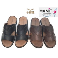 牛頭牌 全真皮氣墊拖鞋 台灣製造 男款 舒適防滑拖鞋 B5 3082, 咖啡10號