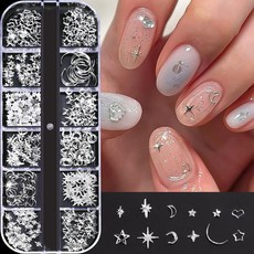 플러터 실버 스타&문 메탈 12종 네일 파츠, 1개, 단일