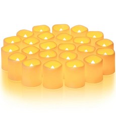 Homemory 12팩 깜박이는 불꽃 없는 보티브 캔들 200시간 이상 전기 가짜 양초 배터리 작동 LED 티라이트 결혼식 야외 테이블 축제용 (웜 화이트 배터리 포, Amber Yellow, 24 Pack