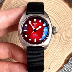 36mm 밀리터리 다이버 식 시계 남자 NH35 AR 돔형 사파이어 선버스트 그린/레드/블루 빅 스포츠 나일론