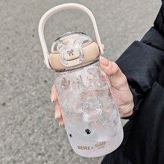 新款原創手提可愛水杯塑料高顏值兒童學生便攜吸管星星杯子夏季, 咖色貼貼杯, 1個