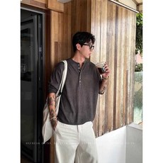 텐셀린넨 혼방 니트 헨리넥 긴팔티셔츠 통기성 여름, 1개, 흰색 XL (160-170)