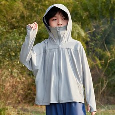 ONE牌工廠 兒童冰絲防曬外套 UPF50+ 涼感透氣輕薄防蚊披肩款 遠山灰