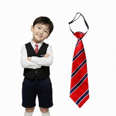 레드 흰줄 유아동 넥타이 단체 행사 사진촬영 레드 화이트씬라인 유아동 일자 넥타이