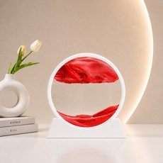 미츠케 3D Quicksand 무빙 샌드아트 모래 액자 흐르는 인테리어 소품 홈 장식품, 1개, 화이트-레드