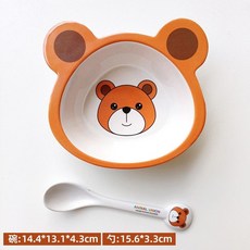 【臺灣-出貨】山水瑤安勒熊竹縴維兒童餐具幼兒園輔食卡通分格卡通餐具創意, 安勒斯熊造型碗+勺, 1個