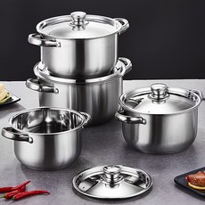 쿠코아 다용도 주방 스테인리스 찜솥 국솥 요리 냄비 4개입 세트, 1세트, 혼합, 실버