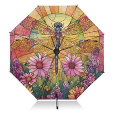 BOENLE 잠자리 스테인드 글라스 우산 비 여행용 컴팩트 접이식 경량 휴대용 자동 139982 8949716203, BOENLE 잠자리 스테인드 글라스 우산 비 여행용 컴