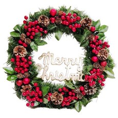 摩達客耶誕 台灣製歐風典雅20吋大地盛宴紅球果松果聖誕花圈，免組裝台灣設計手工藝聖誕福臨圈, 1個