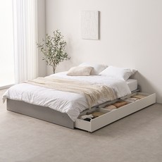 퍼니하우스 댈러스 3단 빅서랍 무헤드 수납침대 프레임 + 본넬 양면 매트리스 세트 SS/Q, 그레이화이트(매트포함)