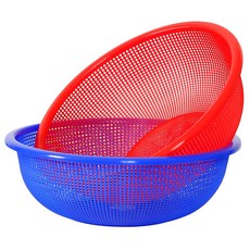 지오리빙 플라스틱 원소쿠리 원형 채반 바구니 과일 야채 업소용 식당, 블루, 1개