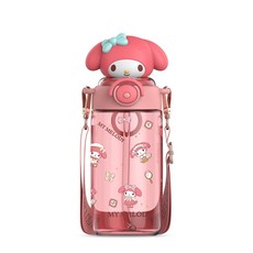 GOYES 산리오 어린이 캐릭터 투명 물병 빨대 물통 새학기 선물, 1개, 650ml, 핑크 멜로디