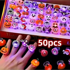 ROOICE 할로윈 LED 불빛반지 50P 장식 핼러윈 데코 소품YAN N-, 50개