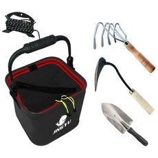 해루질 장비 조개 잡이 도구 4종 세트 호미 + 꽃삽 + 두레박 + 4발갈퀴, 블랙