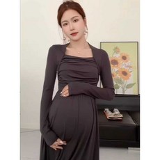 예쁜 봄 가을 임부복 임산부 옷 긴팔 슬림 롱 원피스 만삭 드레스