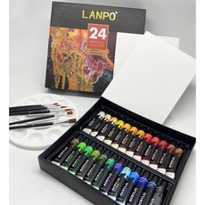 LANPO 壓克力顏料套組 色彩鮮豔飽和 適用多種材質 快乾易混色, 12ml, 24個