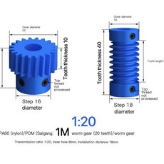 나일론 웜 기어 키트 톱니 비율 메커니즘용, 2. 1M - 1 ratio 20, B. both 8mm