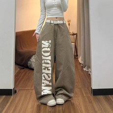 해피유통 여성용 와이드핏 청바지 패션 캐주얼 큰글자 프린트 스프링 가을 데님 팬츠